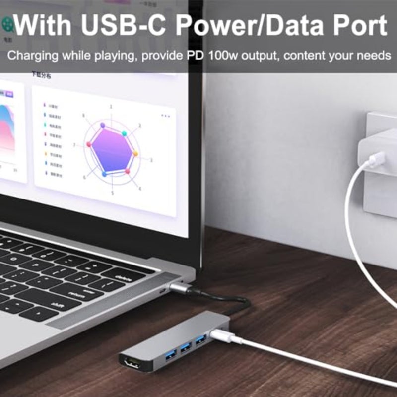 USB C Hub HDMI Adapter for MacBook Pro/Air, 5 in 1 USB Type-c Multiport Digital AV Adapter with 4K HDMI, 3 USB 3.0 and USB-C PD Fast Charger Port, for MacBook Pro/Air, Dell XPS, Lenovo Thinkpad - Image 4