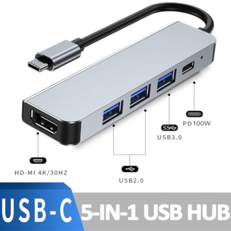 USB C Hub HDMI Adapter for MacBook Pro/Air, 5 in 1 USB Type-c Multiport Digital AV Adapter with 4K HDMI, 3 USB 3.0 and USB-C PD Fast Charger Port, for MacBook Pro/Air, Dell XPS, Lenovo Thinkpad - Image 2