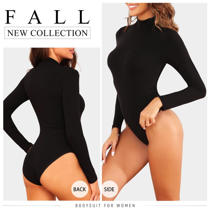 MLYENX 5 Pack Long Sleeve Body suits Womens Mock Turtleneck Casual Basic Stretchy Body Suits Tops M - Image 2