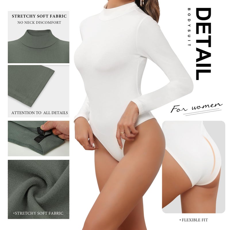 MLYENX 5 Pack Long Sleeve Body suits Womens Mock Turtleneck Casual Basic Stretchy Body Suits Tops M - Image 3