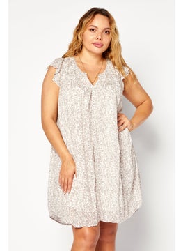 Women Floral Pattern Mini Dress, White