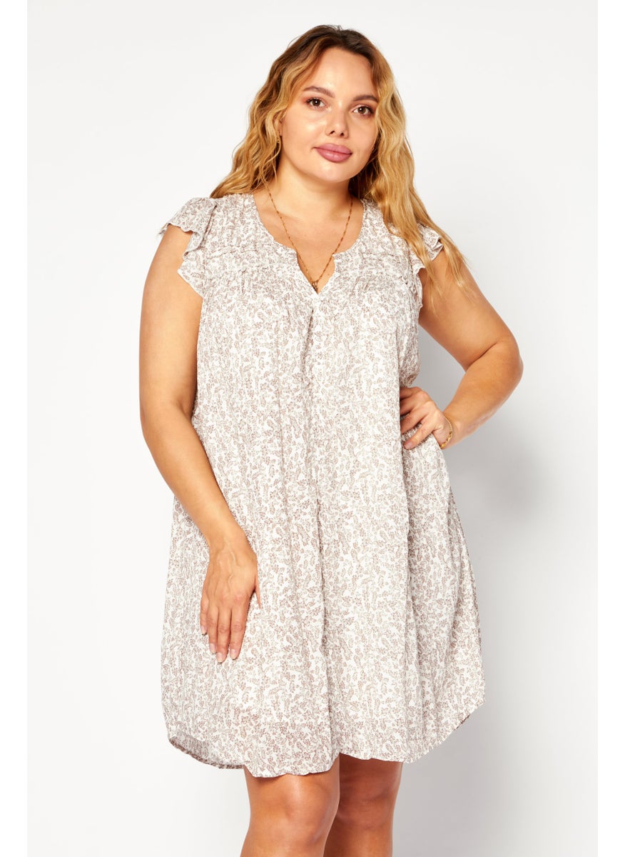 Gentle Fawn - Women Floral Pattern Mini Dress, White - Image 1