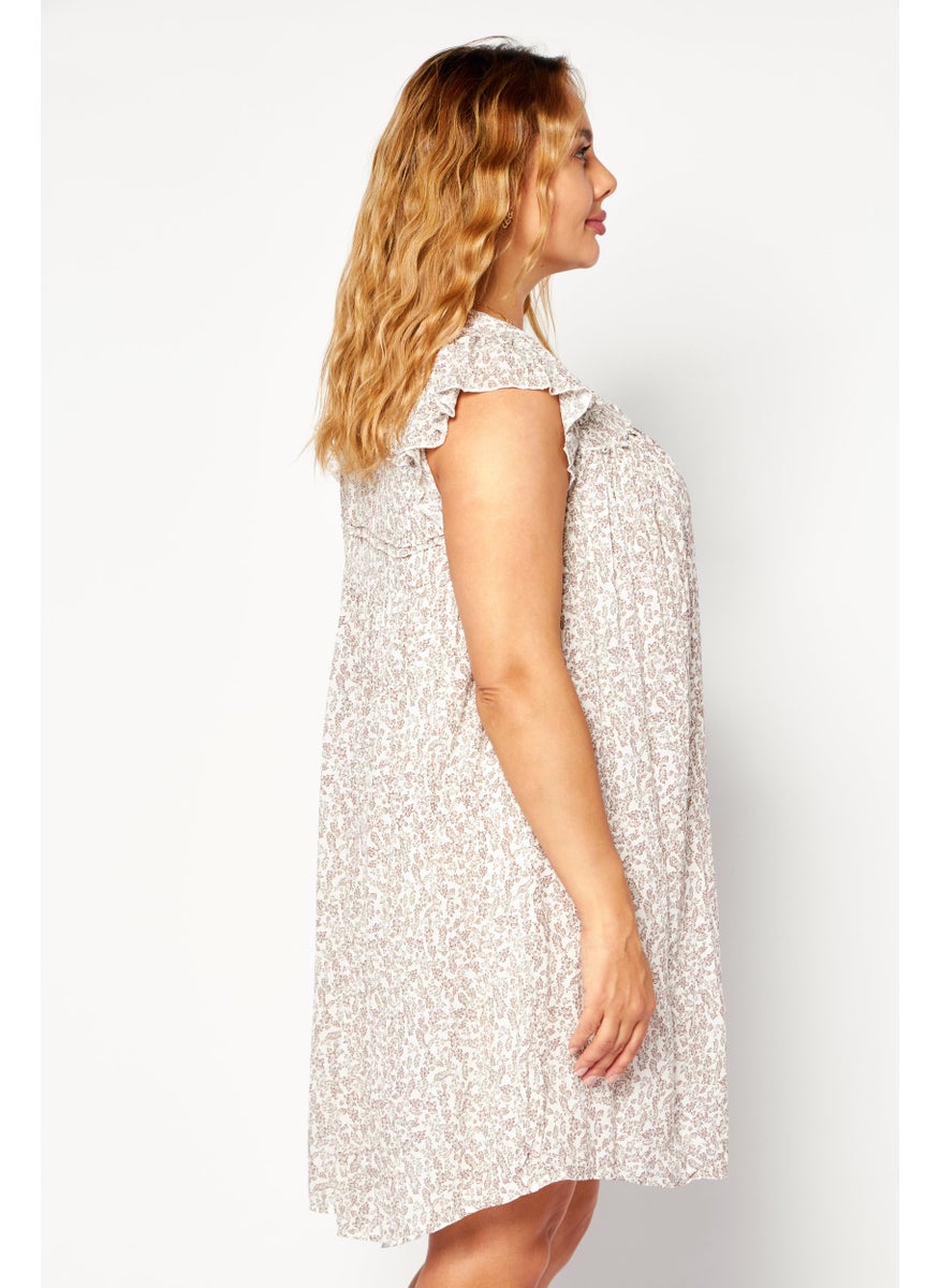 Gentle Fawn - Women Floral Pattern Mini Dress, White - Image 1