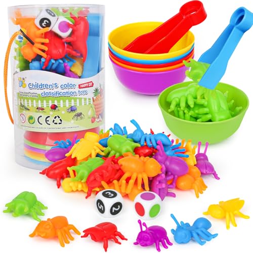 kizh Counting Insects Matching Toys with Sorting Bowls and Games Dice Montessori Preschool Educational Activities Learning Color Sorting Fine Motor Skills Sensory Toys Birthday Gifts for 3 4 5 Year Old - Image 1