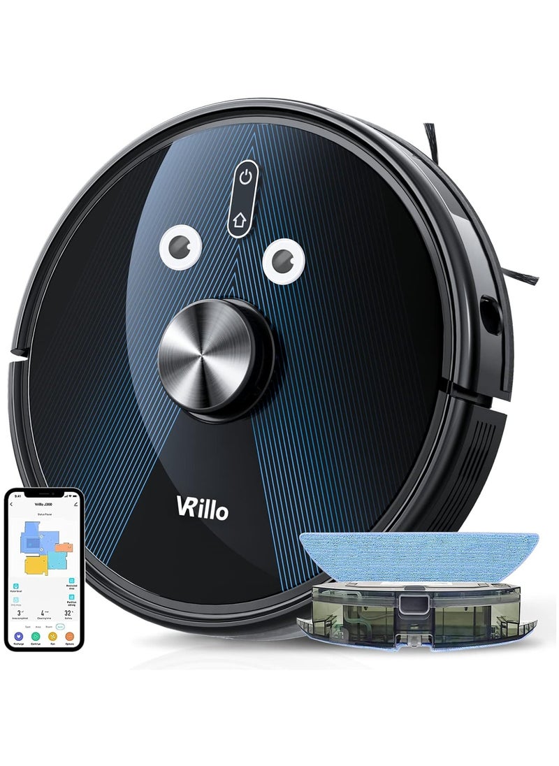 VRillo - J300 Robot Vacuum Cleaner with Mop,Laser Navigation Robotic Vacuum, 3200Pa Strong Suction, 120 Mins Max Runging Time,Self-Charging, Smart Mapping, App/Voice Control, for Pet Hair, Hard Floor, Carpet,Black - Image 1