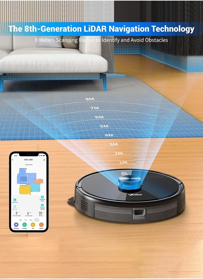 VRillo - J300 Robot Vacuum Cleaner with Mop,Laser Navigation Robotic Vacuum, 3200Pa Strong Suction, 120 Mins Max Runging Time,Self-Charging, Smart Mapping, App/Voice Control, for Pet Hair, Hard Floor, Carpet,Black - Image 1