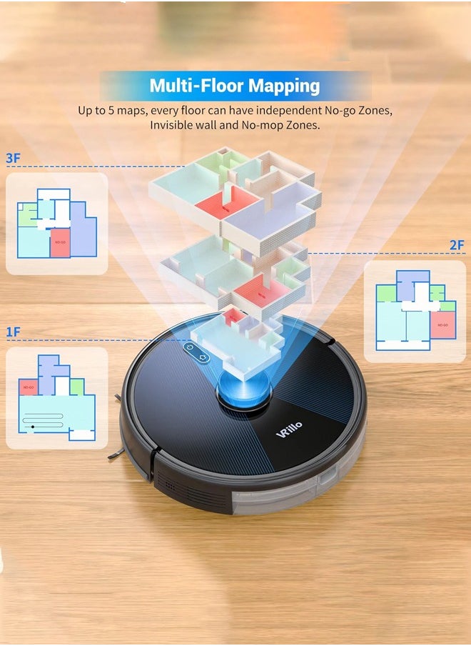 VRillo - J300 Robot Vacuum Cleaner with Mop,Laser Navigation Robotic Vacuum, 3200Pa Strong Suction, 120 Mins Max Runging Time,Self-Charging, Smart Mapping, App/Voice Control, for Pet Hair, Hard Floor, Carpet,Black - Image 1
