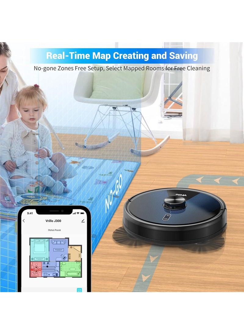 VRillo - J300 Robot Vacuum Cleaner with Mop,Laser Navigation Robotic Vacuum, 3200Pa Strong Suction, 120 Mins Max Runging Time,Self-Charging, Smart Mapping, App/Voice Control, for Pet Hair, Hard Floor, Carpet,Black - Image 1