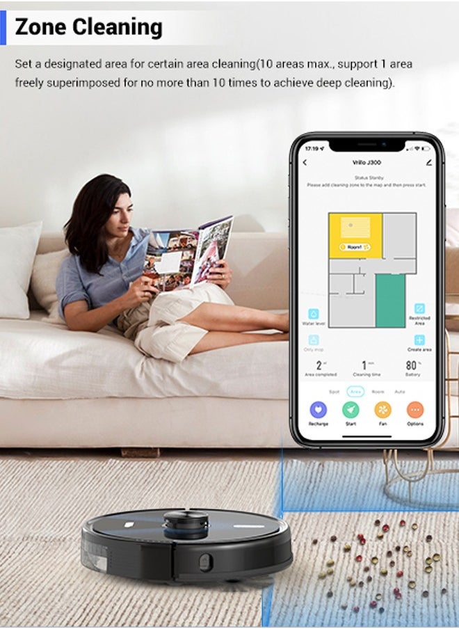 VRillo - J300 Robot Vacuum Cleaner with Mop,Laser Navigation Robotic Vacuum, 3200Pa Strong Suction, 120 Mins Max Runging Time,Self-Charging, Smart Mapping, App/Voice Control, for Pet Hair, Hard Floor, Carpet,Black - Image 1