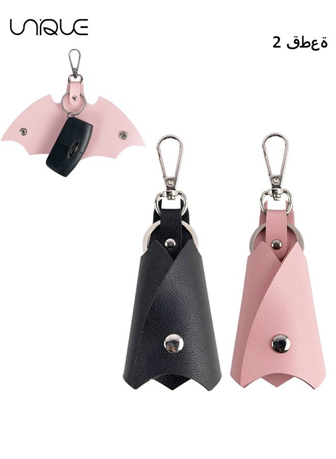 Unique 2 Pcs Anti-loss Leather Car Keychain, Car Key Fobs Kit Creative Car Keyring, Key Rings for Car Keys Bat Shaped, Fashion Keychain Accessories, Key Organizer for Women Men  - Image 1