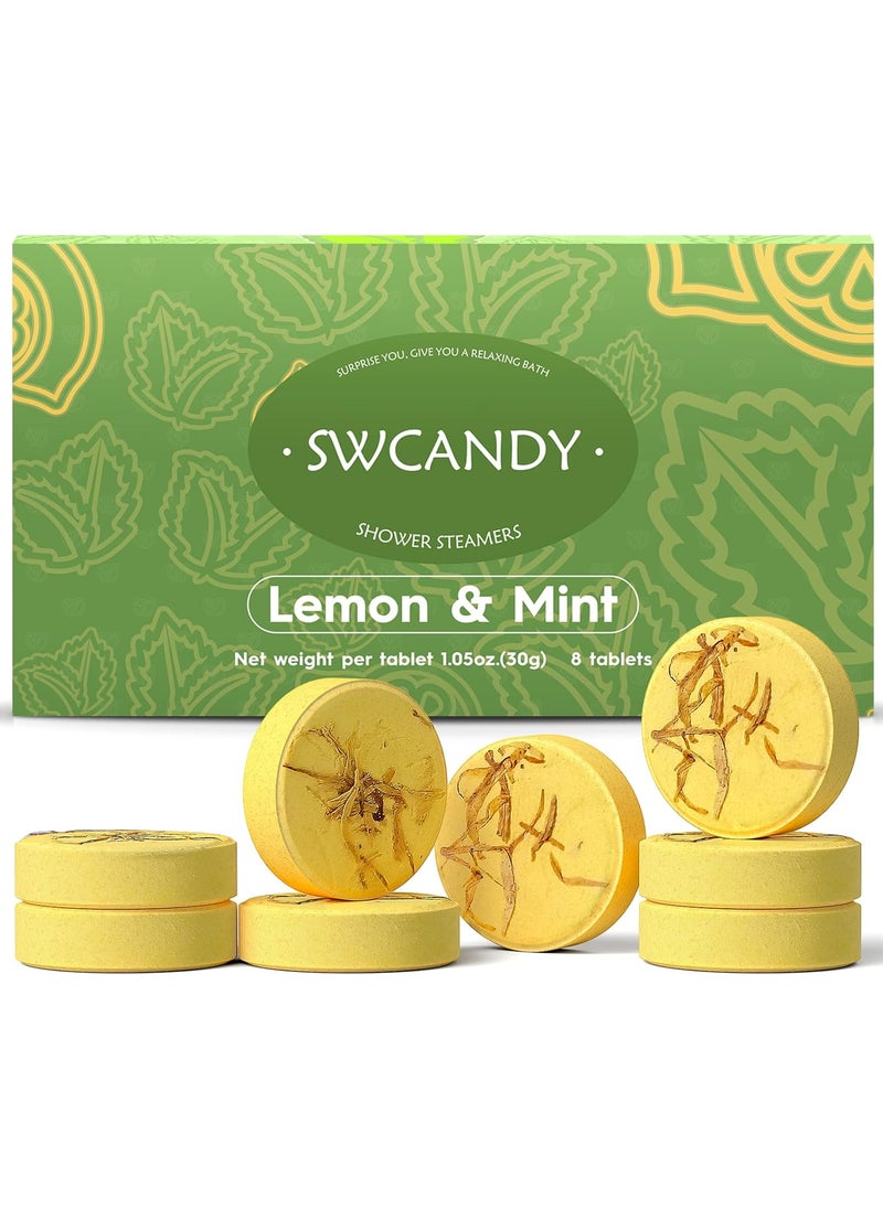 SWCANDY - Aromatherapy Shower Steamers Birthday Day Gifts Lemon Mint  Swcandy 8 Pcs Bath Bombs Birthday Gifts for Women Shower Bombs with Essential Oils Relaxation Home SPA for Women Who Has Everything - Image 1