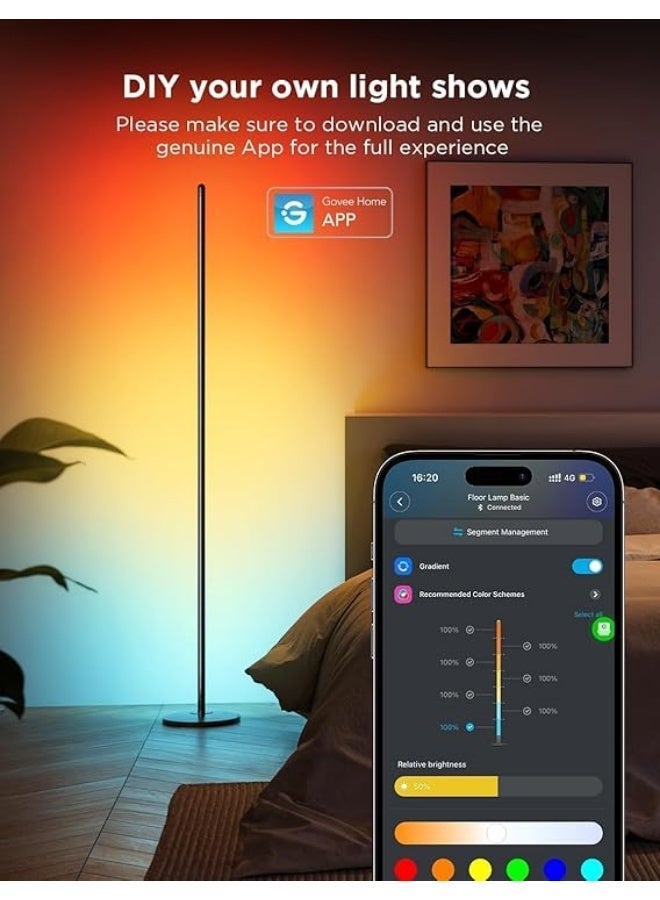 Govee RGBIC Floor Lamp, LED Corner Lamp Works with Alexa, 1000 Lumen Smart Modern Floor Lamp with Music Sync and 16 Million DIY Colors, Color Changing Standing Floor Lamp for Bedroom Living Room Black - Image 3