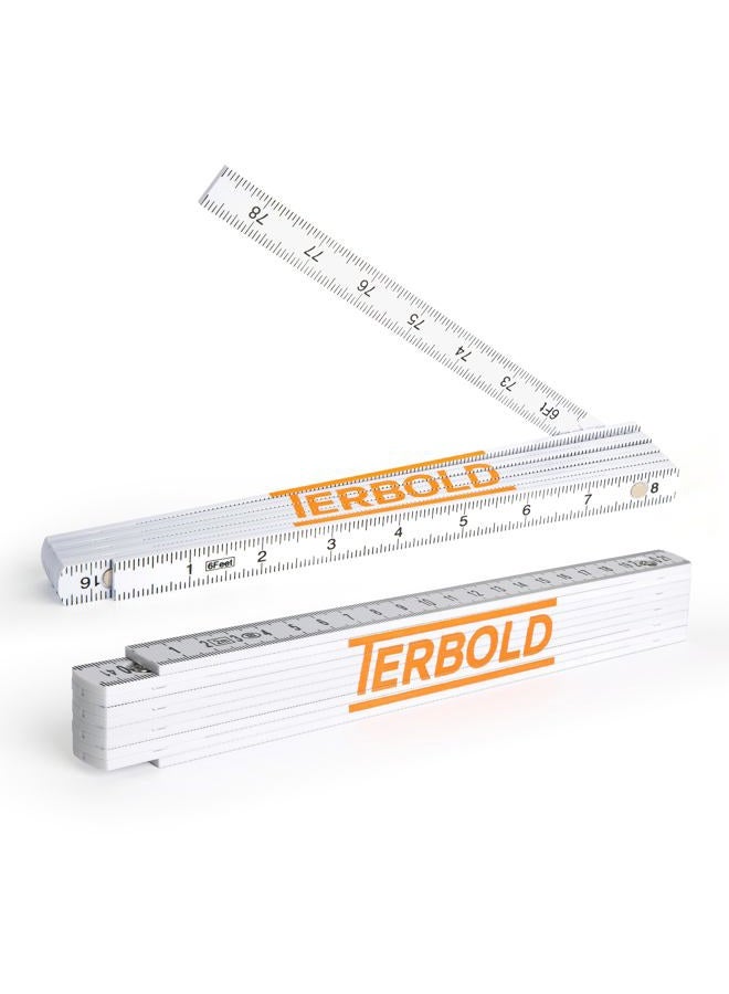Terbold Folding Ruler 6ft 2m Yard Stick, Metric and Imperial Measurements, Durable Fiberglass Carpenter's Fold Rule Yard Stick (Pack of 2) - Image 1