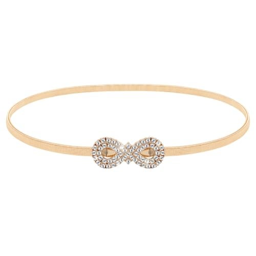 Amabro Gold Belts for Women, Rhinestone Chain Belt Elastic Skinny Belts Waist Belt Fashion Crystal Rope Belt Stretch Belts for Dresses(Gold) - Image 1