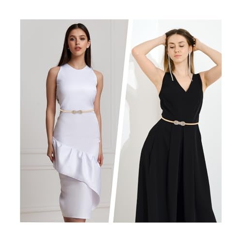 Amabro Gold Belts for Women, Rhinestone Chain Belt Elastic Skinny Belts Waist Belt Fashion Crystal Rope Belt Stretch Belts for Dresses(Gold) - Image 5