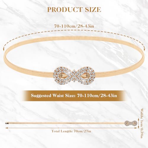 Amabro Gold Belts for Women, Rhinestone Chain Belt Elastic Skinny Belts Waist Belt Fashion Crystal Rope Belt Stretch Belts for Dresses(Gold) - Image 4