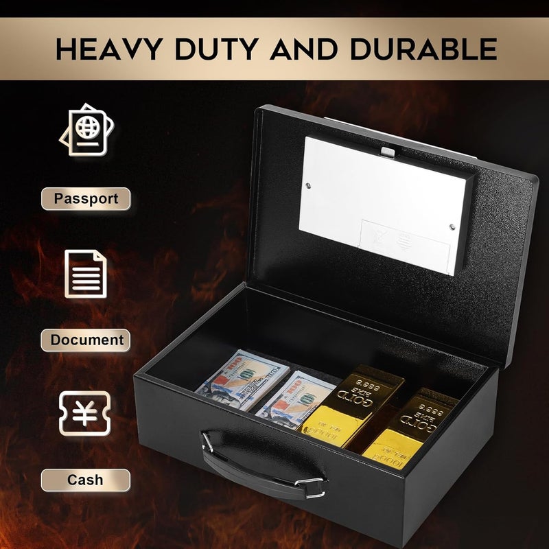 Dalmbox Portable Metal Safe Box with Digital Code Lock,Fire Resistant Storage for Documents, Fireproof Safe Box, Car, Home, Office and Outside, Black Box， Medium - Image 3