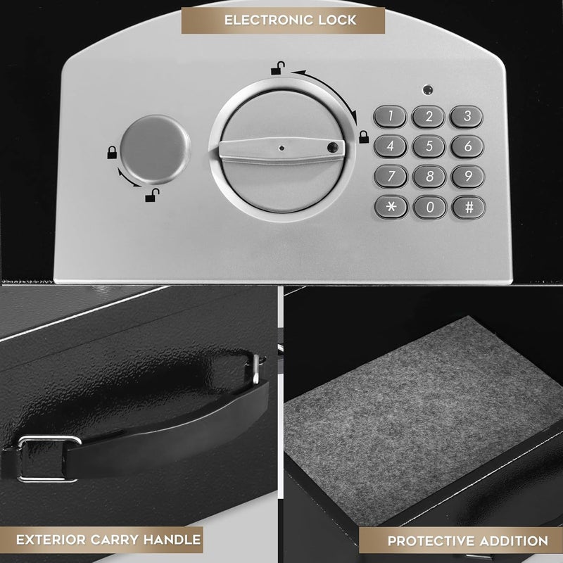 Dalmbox Portable Metal Safe Box with Digital Code Lock,Fire Resistant Storage for Documents, Fireproof Safe Box, Car, Home, Office and Outside, Black Box， Medium - Image 5