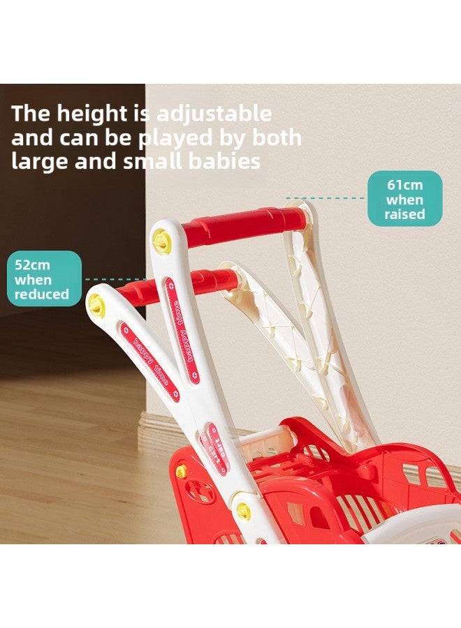 Children's Shopping Cart Toy Baby Supermarket Small Trolley Simulation Play-house Girl Boy Fruit Chicele-Color:38-piece Shopping Cart-red 【with Chicele】】 - Image 3