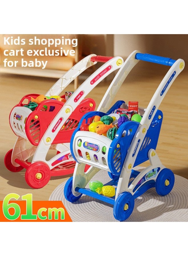 Children's Shopping Cart Toy Baby Supermarket Small Trolley Simulation Play-house Girl Boy Fruit Chicele-Color:38-piece Shopping Cart-red 【with Chicele】】 - Image 2