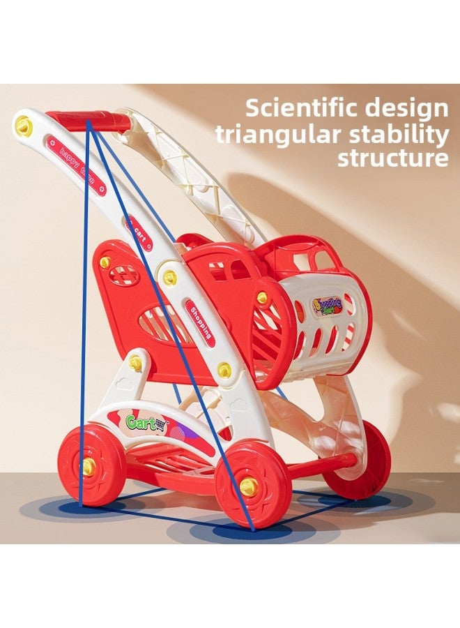 Children's Shopping Cart Toy Baby Supermarket Small Trolley Simulation Play-house Girl Boy Fruit Chicele-Color:38-piece Shopping Cart-red 【with Chicele】】 - Image 4