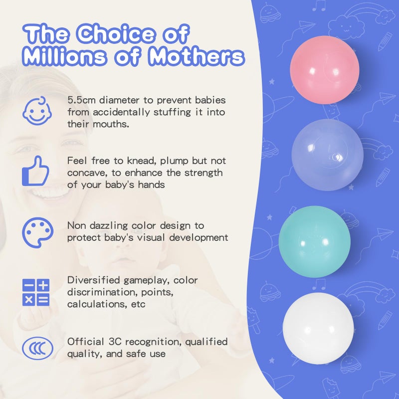 TRENDBOX Ball Pit Balls 100 - Macaron Colors Balls for Ball Pit  Play Tent Baby Playhouse Pool Birthday Party Decoration (J- Macaron& White) - Image 4