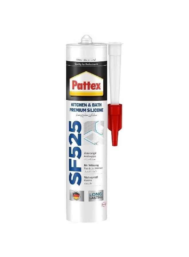 Pattex SF525 Premium Bathroom & Kitchen Silicone 3-Pack - White, Anti-Mold, Water & Yellowing Resistant - Long Lasting Ideal for Sealing Joints Around Sinks, Bathtubs, Showers, and Tiles, Professional and Home Use - Image 2