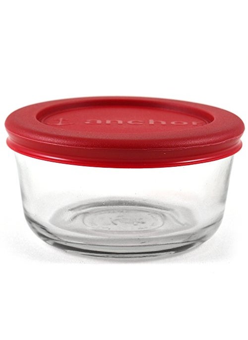 Anchor Hocking Anchor Hocking nchor Hocking Classic Food Storage Containers 1Cup Clear Glass Red Lids 