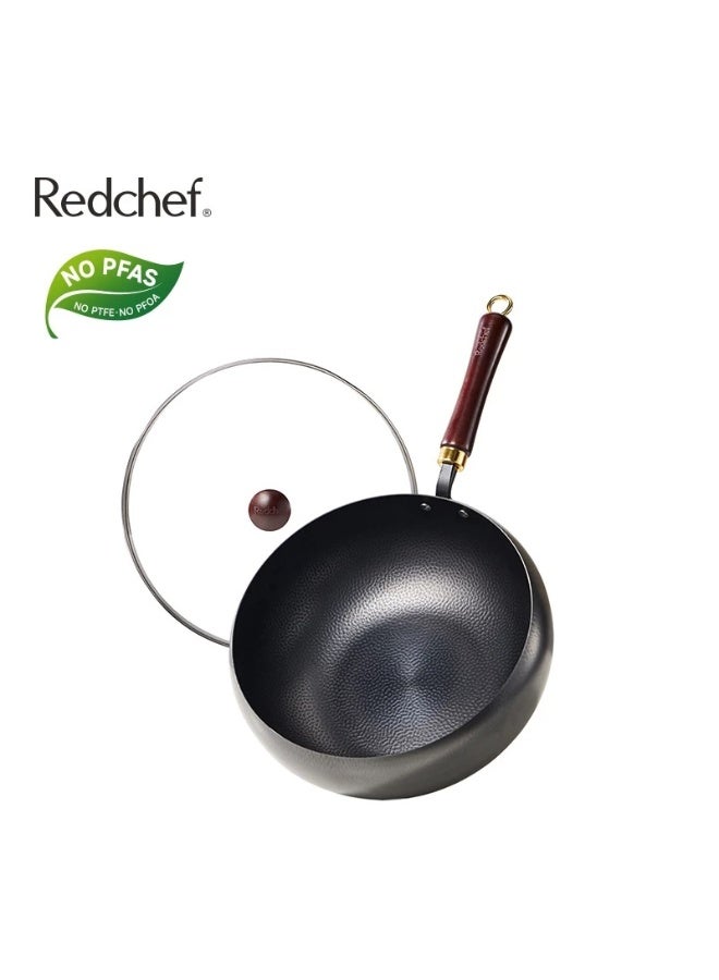 Redchef مقلاة ووك من السيراميك غير لاصق من سلسلة ريدشيف بلاك آند جولد، ذات قاعدة مستديرة، خالية من مركبات PFAS وPTFE وPFOA، مناسبة لجميع أنواع المواقد (24 سم). - Image 1