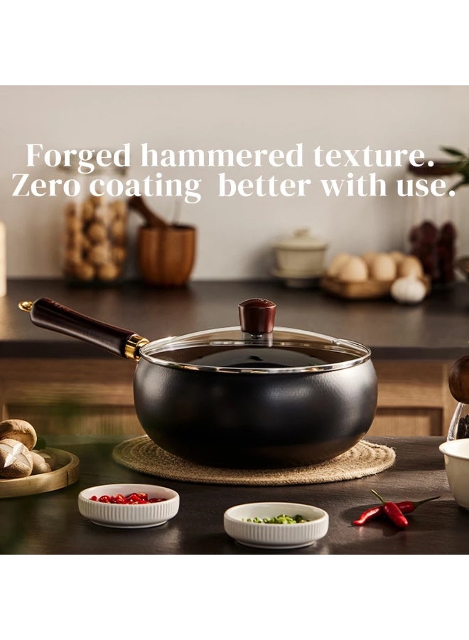 Redchef مقلاة ووك من السيراميك غير لاصق من سلسلة ريدشيف بلاك آند جولد، ذات قاعدة مستديرة، خالية من مركبات PFAS وPTFE وPFOA، مناسبة لجميع أنواع المواقد (24 سم). - Image 3