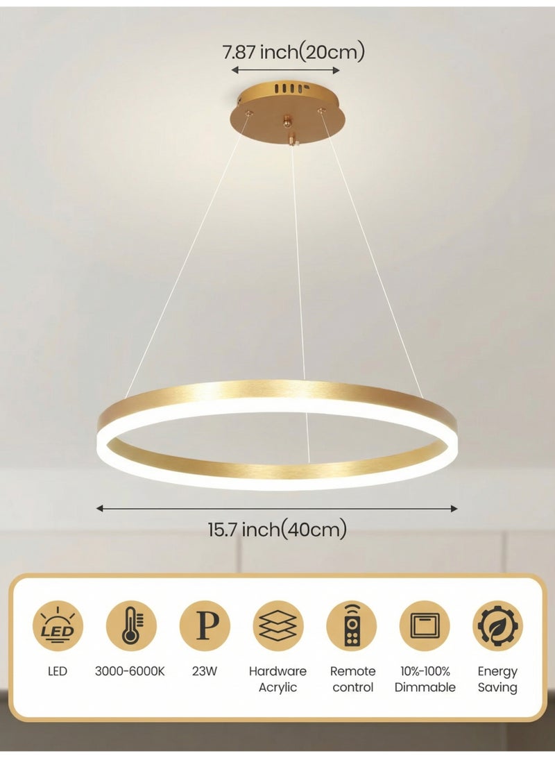 YATAI LIGHTING ثريا LED دائرية ذهبية حديثة 40 سم، ضوء سقف قابل للتعتيم 23 واط مع جهاز تحكم عن بعد، ارتفاع قابل للتعديل، إضاءة متغيرة الألوان 3000K–6000K لغرف الطعام والمعيشة - Image 4