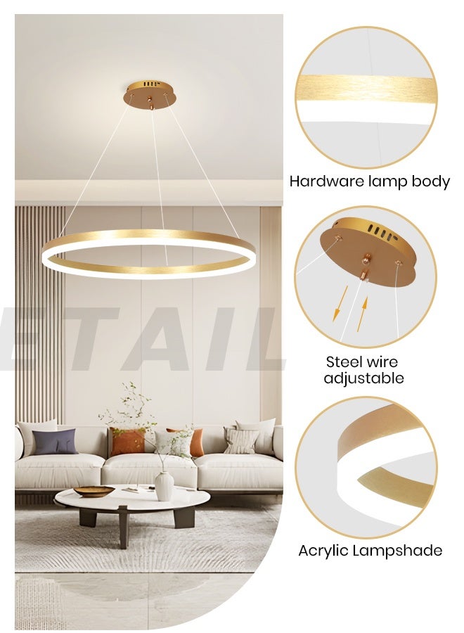 YATAI LIGHTING ثريا LED دائرية ذهبية حديثة 40 سم، ضوء سقف قابل للتعتيم 23 واط مع جهاز تحكم عن بعد، ارتفاع قابل للتعديل، إضاءة متغيرة الألوان 3000K–6000K لغرف الطعام والمعيشة - Image 3