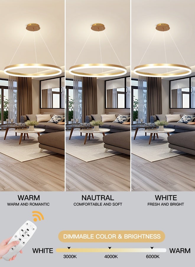 YATAI LIGHTING ثريا LED دائرية ذهبية حديثة 40 سم، ضوء سقف قابل للتعتيم 23 واط مع جهاز تحكم عن بعد، ارتفاع قابل للتعديل، إضاءة متغيرة الألوان 3000K–6000K لغرف الطعام والمعيشة - Image 2