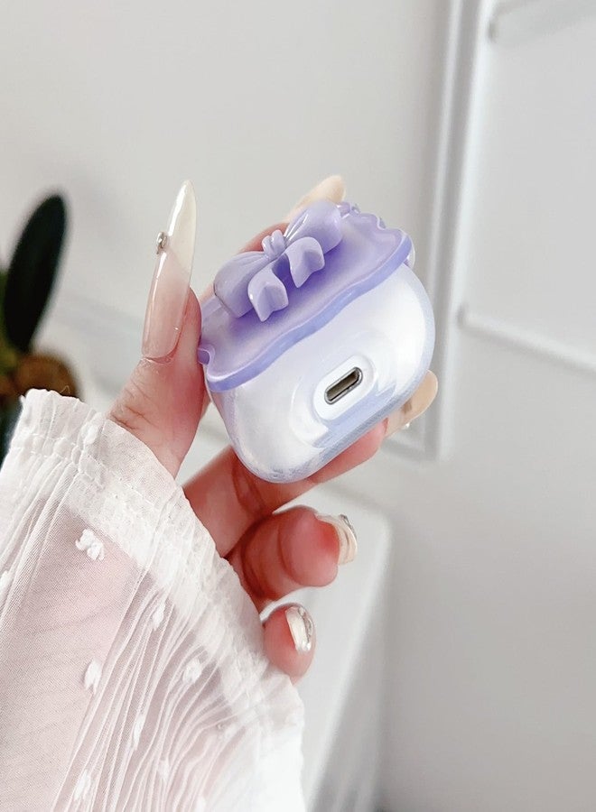 جراب شفاف لطيف لسماعات AirPods من الجيل الثاني/الأول، بتصميم فيونكة ثلاثية الأبعاد أنيقة، مصنوع من مادة TPU الناعمة، مقاوم للصدمات، غطاء أنيق لسماعات Apple iPod من الجيل الثاني/الأول، مع طقم تنظيف وسلسلة مفاتيح - فيونكة بنفسجية - Image 3