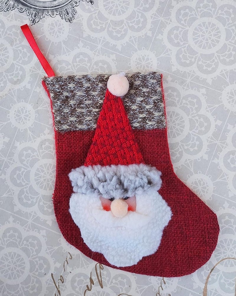 Forty Wings Forty Wings 1 Pcs 6 Santa Clause Jute Burlap Socks Stocking Candy Gift Bag for Christmas Tree Ornaments Xmas Tree hangings Ornaments for Christmas Tree Decoration Item Christmas Party Props Favors - Image 2
