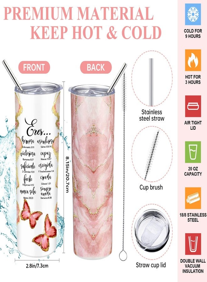Funnymoom 6 Pcs Spanish Christian Gift Mothers Day 20 oz Christian Tumbler Makeup Bag A6 Leather Journal Ballpoint Pens Inspirational Religious Church Gift for Women Teacher Nurse(Pink) - Image 3