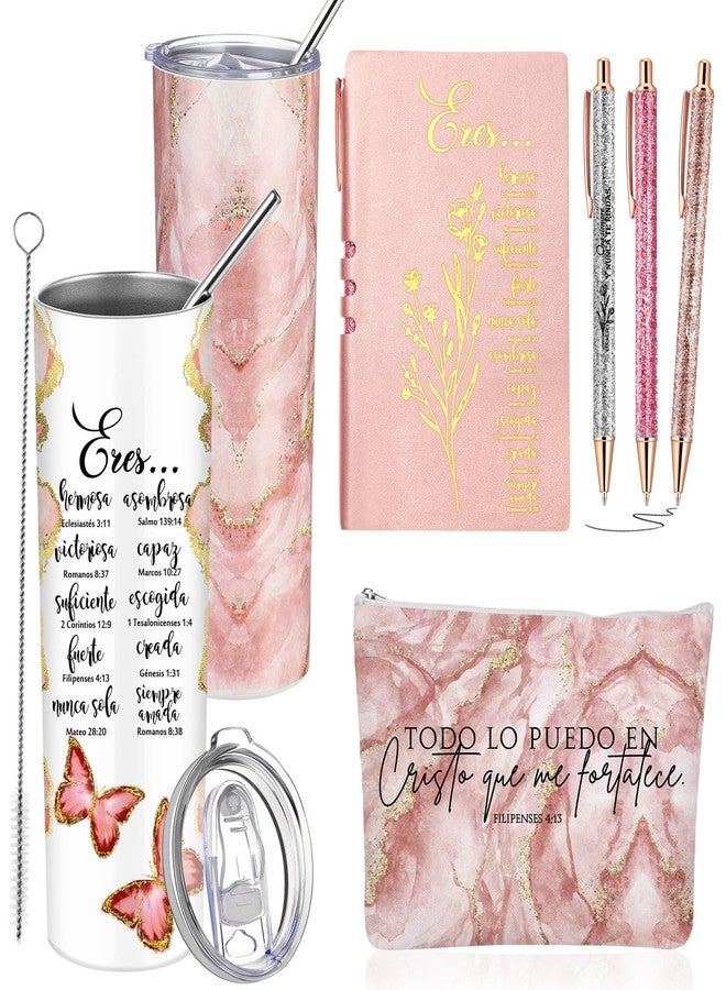 Funnymoom 6 Pcs Spanish Christian Gift Mothers Day 20 oz Christian Tumbler Makeup Bag A6 Leather Journal Ballpoint Pens Inspirational Religious Church Gift for Women Teacher Nurse(Pink) - Image 1