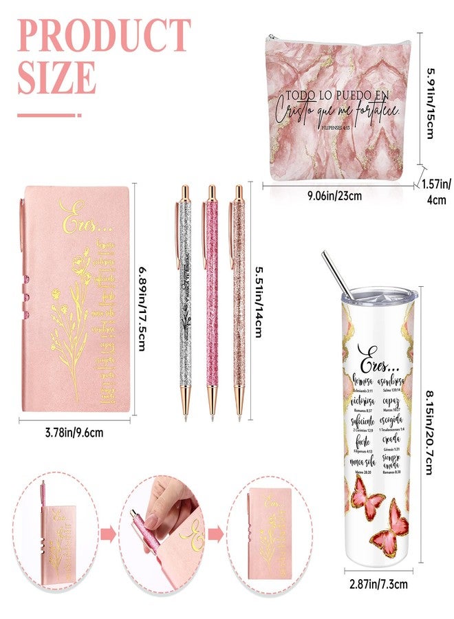 Funnymoom 6 Pcs Spanish Christian Gift Mothers Day 20 oz Christian Tumbler Makeup Bag A6 Leather Journal Ballpoint Pens Inspirational Religious Church Gift for Women Teacher Nurse(Pink) - Image 2