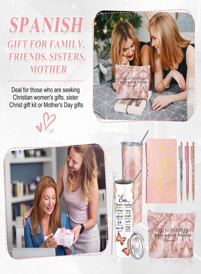 Funnymoom 6 Pcs Spanish Christian Gift Mothers Day 20 oz Christian Tumbler Makeup Bag A6 Leather Journal Ballpoint Pens Inspirational Religious Church Gift for Women Teacher Nurse(Pink) - Image 4