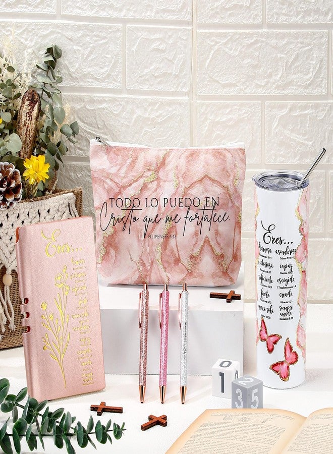 Funnymoom 6 Pcs Spanish Christian Gift Mothers Day 20 oz Christian Tumbler Makeup Bag A6 Leather Journal Ballpoint Pens Inspirational Religious Church Gift for Women Teacher Nurse(Pink) - Image 5