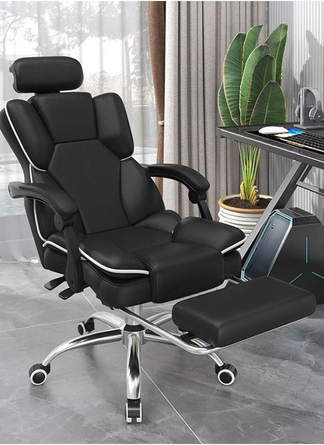 Arabest Gaming Chair 130° Recliner System,100Kg Weight Capacity,Retractable Footrest Adjustable Arm-Rest Office Chair Computer Chair PC Office Pu Leather(Black+Headrest+Foot Rest Latex Seat Cushion) - Image 1