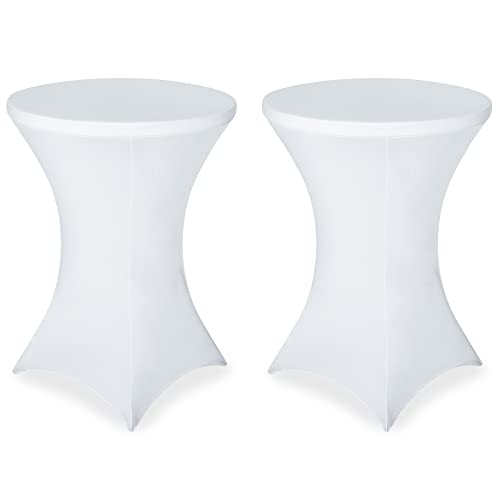 FestiCorp 2 Pack Spandex Table Cover Cocktail Fitted Tablecloth Round Highboy Stretch Table Covers Cloths for Party DJ Bar Wedding Birthday Banquet White 3032 Diameter x 4043 Height