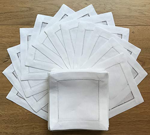 Minhcraft White Linen Cocktail Napkin 6"x6"-A Dozen Cloth Napkin Coasters-Ladder Hemstitch 100% Linen Beverage Party Napkin Coasters - Image 4