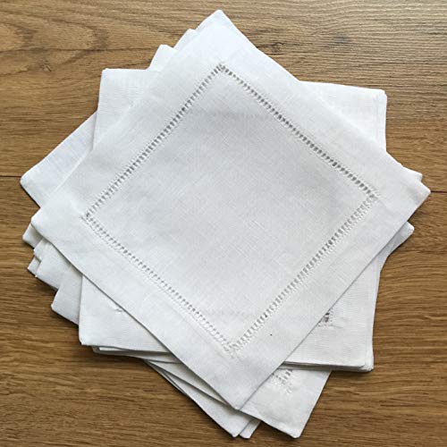 Minhcraft White Linen Cocktail Napkin 6"x6"-A Dozen Cloth Napkin Coasters-Ladder Hemstitch 100% Linen Beverage Party Napkin Coasters - Image 5