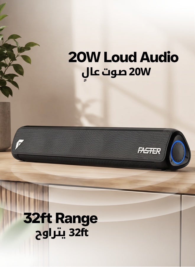 Faster Z10 Portable Bluetooth Soundbar Speaker - 20W Loud Stereo Sound with Subwoofer, Bluetooth 5.3, 5000mAh Battery for 10+ Hour Playtime - Wireless Computer Speaker for PC, Laptop, TV & Mobile - Mini Home Theater with LED Ring Light, USB Drive, Micro SD Card, AUX & FM Radio - Image 5