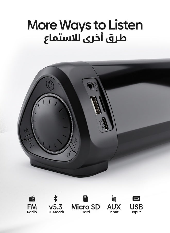 Faster Z10 Portable Bluetooth Soundbar Speaker - 20W Loud Stereo Sound with Subwoofer, Bluetooth 5.3, 5000mAh Battery for 10+ Hour Playtime - Wireless Computer Speaker for PC, Laptop, TV & Mobile - Mini Home Theater with LED Ring Light, USB Drive, Micro SD Card, AUX & FM Radio - Image 2