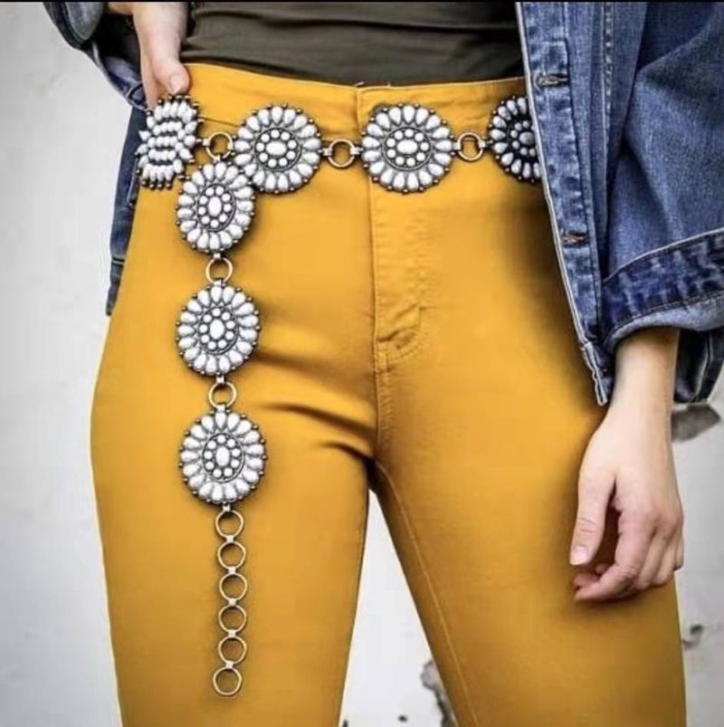 Cross-border jewelry retro belt European and American turquoise waist chain belt factory wholesale fashion jewelry waist seal body chain QRY-24  - Image 3
