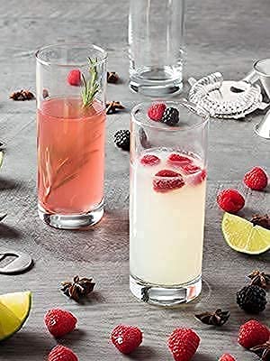 JINU Crystal Cut Water Glasses 230 ml Set of 6 Transparent Long Glass Highball Glasses Juice Glass Plaza Tumbler Pack of 6