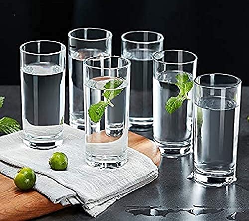 JINU Crystal Cut Water Glasses 230 ml Set of 6 Transparent Long Glass Highball Glasses Juice Glass Plaza Tumbler Pack of 6