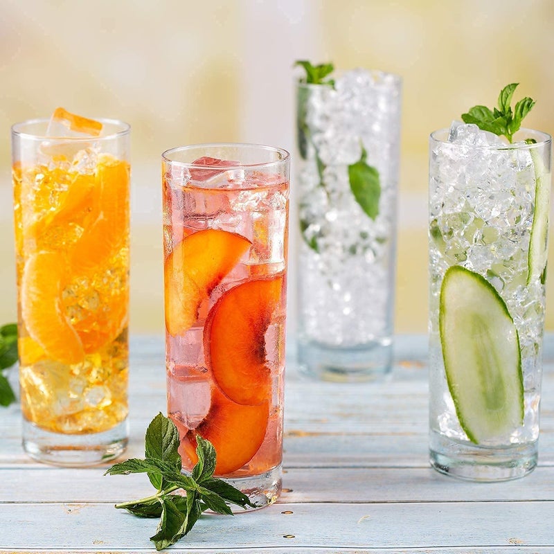 JINU Crystal Cut Water Glasses 230 ml Set of 6 Transparent Long Glass Highball Glasses Juice Glass Plaza Tumbler Pack of 6